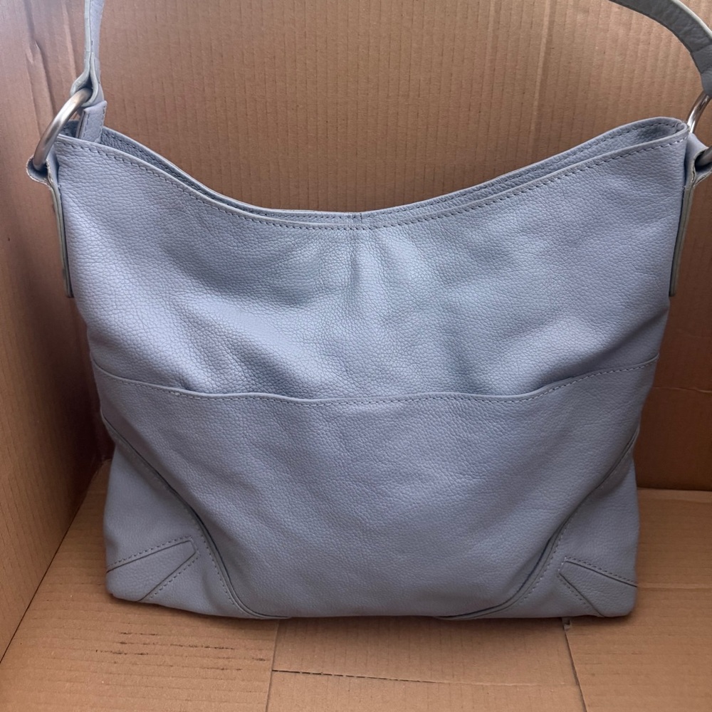 Sorial Pale Gray Pebbled Leather Shoulder Hobo